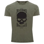 Neverless Print-Shirt Vintage Skull Death Dunkelgrün/Khaki/Grün