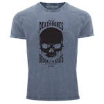 Neverless Print-Shirt Vintage Skull Death Dunkelblau/Blau/Grau