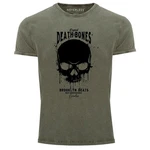 Neverless Print-Shirt Herren T-Shirt Vintage Shirt Printshirt Skull Death and Bones Totenkopf Club Outfit Used Look Slim Fit mit Print Dunkelgrün/Khaki/Grün
