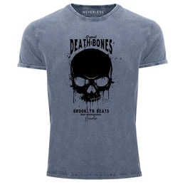 Print-Shirt Herren T-Shirt Vintage Shirt Printshirt Skull Death and Bones Totenkopf Club Outfit Used Look Slim Fit mit Print