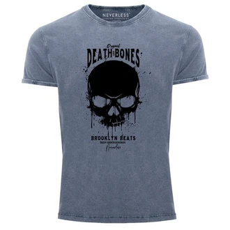 Neverless Print-Shirt Herren T-Shirt Vintage Shirt Printshirt Skull Death and Bones Totenkopf Club Outfit Used Look Slim Fit mit Print