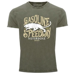Neverless Herren T-Shirt Gasoline Speedway Dunkelgrün/Grün/Gelb