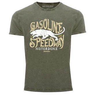 Neverless Herren T-Shirt Gasoline Speedway Dunkelgrün/Grün/Gelb