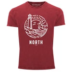 Neverless Herren T-Shirt Vintage Logo Outline Art Dunkelrot/Rot
