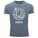 Neverless Herren T-Shirt Vintage Logo Outline Art Dunkelblau/Hellblau/Blau