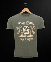 Neverless Print-Shirt Surf-Motiv Totenkopf Palm Beach Dunkelgrün/Grün