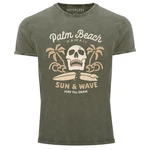 Neverless Print-Shirt Surf-Motiv Totenkopf Palm Beach Dunkelgrün/Grün