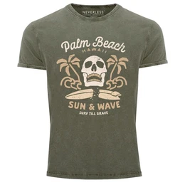 Print-Shirt Herren T-Shirt Surf-Motiv Totenkopf Palm Beach Vintage mit Print