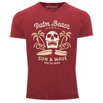 Neverless Print-Shirt Surf-Motiv Totenkopf Palm Beach Dunkelrot/Rot/Braun