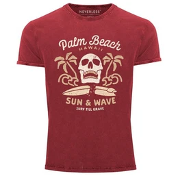 Print-Shirt Herren T-Shirt Surf-Motiv Totenkopf Palm Beach Vintage mit Print