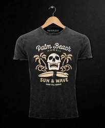 Neverless Print-Shirt Surf-Motiv Totenkopf Palm Beach Schwarz/Braun/Grau/Gold/Dunkelgrau/Beige/Dunkelbraun