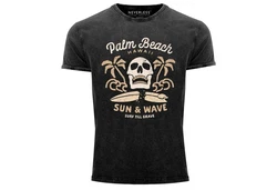 Neverless Print-Shirt Surf-Motiv Totenkopf Palm Beach Schwarz/Braun/Grau/Gold/Dunkelgrau/Beige/Dunkelbraun