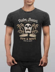 Neverless Print-Shirt Surf-Motiv Totenkopf Palm Beach Schwarz/Braun/Grau/Gold/Dunkelgrau/Beige/Dunkelbraun