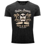 Neverless Print-Shirt Surf-Motiv Totenkopf Palm Beach Schwarz/Braun/Grau/Gold/Dunkelgrau/Beige/Dunkelbraun
