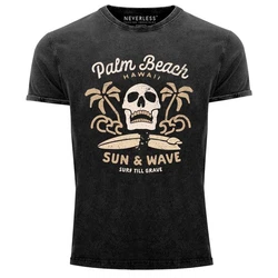 Neverless Print-Shirt Surf-Motiv Totenkopf Palm Beach Schwarz/Braun/Grau/Gold/Dunkelgrau/Beige/Dunkelbraun