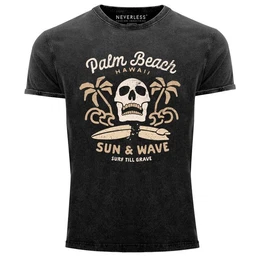 Print-Shirt Herren T-Shirt Surf-Motiv Totenkopf Palm Beach Vintage mit Print