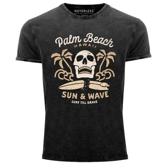 Neverless Print-Shirt Surf-Motiv Totenkopf Palm Beach
