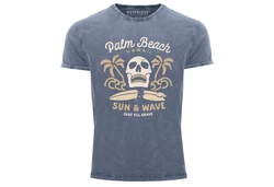 Neverless Print-Shirt Surf-Motiv Totenkopf Palm Beach Blau/Hellblau/Dunkelblau