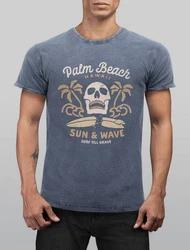 Neverless Print-Shirt Surf-Motiv Totenkopf Palm Beach Blau/Hellblau/Dunkelblau