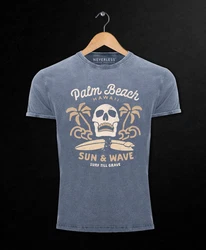 Neverless Print-Shirt Surf-Motiv Totenkopf Palm Beach Blau/Hellblau/Dunkelblau