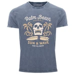 Neverless Print-Shirt Surf-Motiv Totenkopf Palm Beach Blau/Hellblau/Dunkelblau