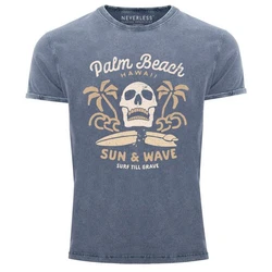Neverless Print-Shirt Surf-Motiv Totenkopf Palm Beach Blau/Hellblau/Dunkelblau