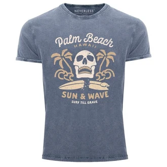 Neverless Print-Shirt Surf-Motiv Totenkopf Palm Beach Blau/Hellblau/Dunkelblau Neverless Print-Shirt Surf-Motiv Totenkopf Palm Beach Blau/Hellblau/Dunkelblau