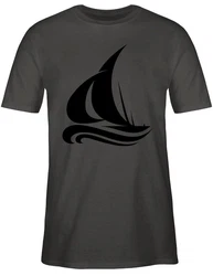 Shirtracer T-Shirt Segelboot Wellen Boot & Schiff Deko Dunkelgrau/Grau