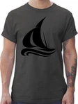 Shirtracer T-Shirt Segelboot Wellen Boot & Schiff Deko Dunkelgrau/Grau