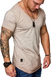 T-Shirt AVA Herren Vintage Oversize Verwaschen V-Ausschnitt Shirt