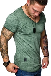 T-Shirt AVA Herren Vintage Oversize Verwaschen V-Ausschnitt Shirt