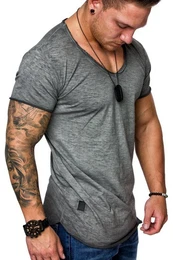 T-Shirt AVA Herren Vintage Oversize Verwaschen V-Ausschnitt Shirt