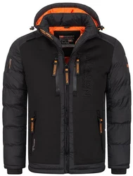 Geographical Norway Steppjacke Parka Kapuzenjacke Outdoorjacke Schwarz/Grau/Orange/Dunkelgrau