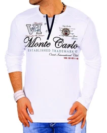 2-in-1-Langarmshirt Longsleeve Henley in bergren mit Farbdruck Logostickerei aus Baumwolle