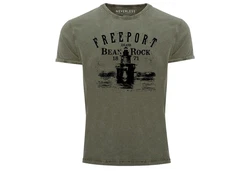 Neverless Print-Shirt Herren Retro Freeport Island Dunkelgrün