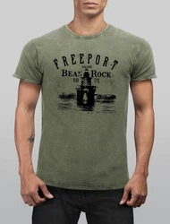 Neverless Print-Shirt Herren Retro Freeport Island Dunkelgrün