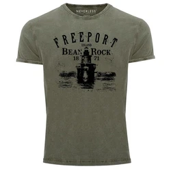 Neverless Print-Shirt Herren Retro Freeport Island Dunkelgrün