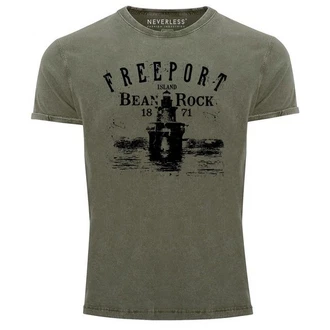 Neverless Print-Shirt Herren Retro Freeport Island Dunkelgrün