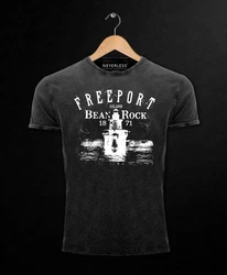 Neverless Print-Shirt Herren Retro Freeport Island Schwarz/Dunkelgrau