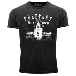 Neverless Print-Shirt Herren Retro Freeport Island Schwarz/Dunkelgrau