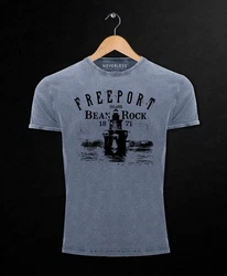 Neverless Print-Shirt Herren Retro Freeport Island Blau/Dunkelblau