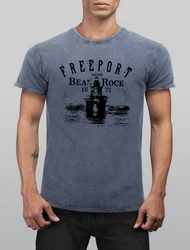 Neverless Print-Shirt Herren Retro Freeport Island Blau/Dunkelblau