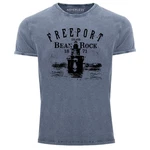 Neverless Print-Shirt Herren Retro Freeport Island Blau/Dunkelblau