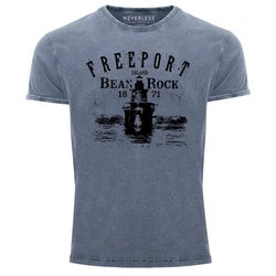 Neverless Print-Shirt Herren Retro Freeport Island Blau/Dunkelblau
