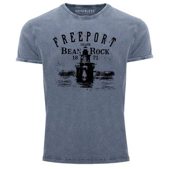 Neverless Print-Shirt Herren Retro Freeport Island Blau/Dunkelblau Neverless Print-Shirt Herren Retro Freeport Island Blau/Dunkelblau