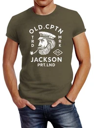 Print-Shirt Herren T-Shirt Kapitn Motiv Aufdruck Old Cptn Jackson Retro Print-Shirt mit Print