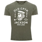 Neverless Print-Shirt Herren Vintage Old Cptn Jackson Dunkelgrün