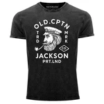 Neverless Print-Shirt Herren Vintage Old Cptn Jackson Grau/Dunkelgrau/Dunkelgrün/Braun