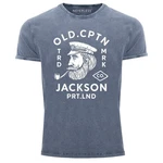 Neverless Print-Shirt Herren Vintage Old Cptn Jackson Blau/Hellblau/Dunkelblau