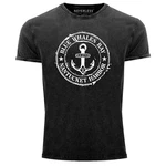 Neverless Print-Shirt Herren Vintage Shirt Anker Motiv maritim Retro Anchor Badge Grau/Dunkelgrau